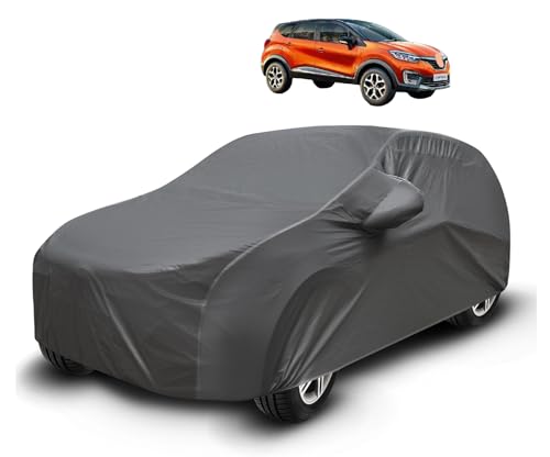 Image of Auto Hub Waterproof Car Cover Compatible with Captur with Mirror Pockets, Soft Cotton Lining, Captur Car Cover Waterproof, Grey