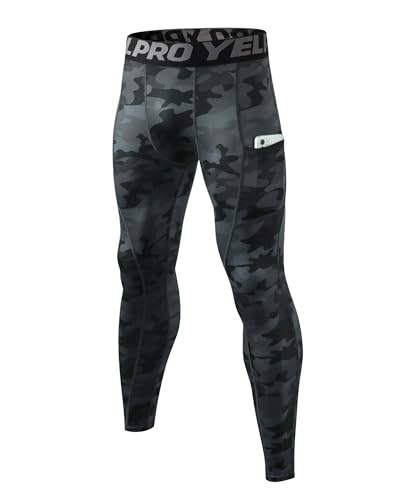 EAONLFP Calça legging atlética masculina de compressão com bolsos, camada de base seca e fresca para