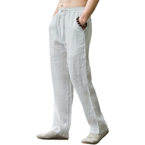 Men's Drawstring Pants Elastic Waist Casual Summer Linen Pant Breathable Loose Jogger Yoga Pants