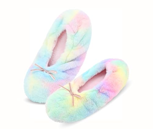 Image of Keyela Women's Ballerina Slippers,Non-Slip Bedroom Slippers Socks | Soft fuzzy slipper socks for ladies Indoor home slippers Cozy sock slippers Ballet Slippers