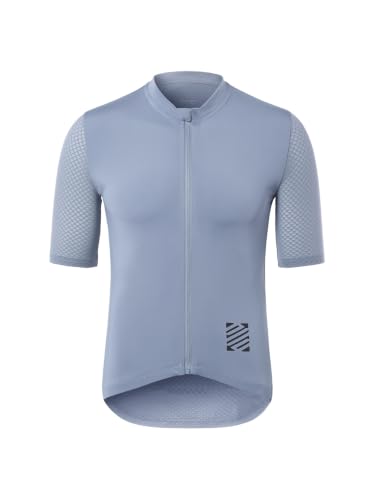 ARSUXEO Pro Cycling Jersey Men Short Sleeves Ultra-Light Road Bike Jersey Cycling Biking Bicycle Shirt Grey Size Large