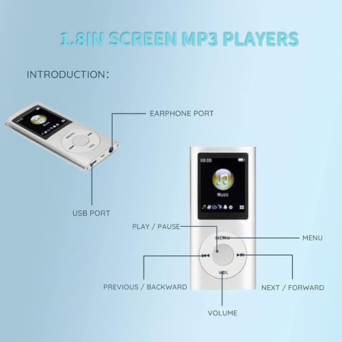 Image of Drumstone (𝐒𝐩𝐞𝐜𝐢𝐚𝐥 𝟏𝟓 𝐘𝐞𝐚𝐫𝐬 𝐖𝐚𝐫𝐫𝐚𝐧𝐭𝐲) MP3 Player with Earphones, Portable Slim Digital Music Player, 1.8 Inch LCD Screen, HiFi Lossless Sound, TF Card Slot up to 64GB, Workout