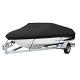 Bootsabdeckung, UV-beständig, Wasserdicht, Strapazierfähig, 210D-Polyesterfaser, Marine-Anhänger, Segeltuch, Bootszubehör, Schwarz WindbestäNdig Und Sicher(11-13ft 420x270cm)