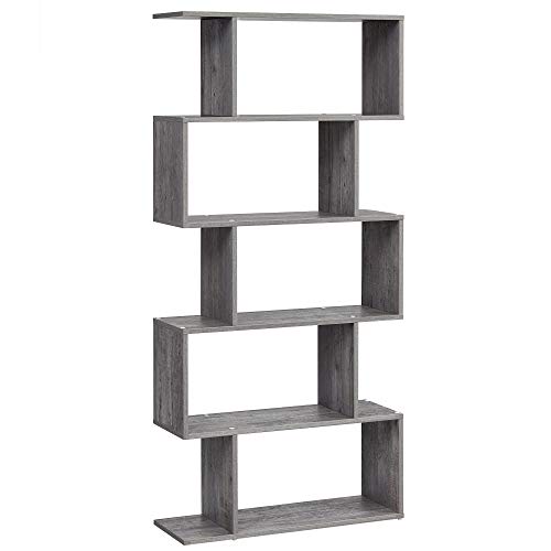 VASAGLE Bookcase, Display Shelf and Room Divider, Freestanding Decorative Storage Shelving, 5-Tier Bookshelf, Weathered Birch ULBC062N01