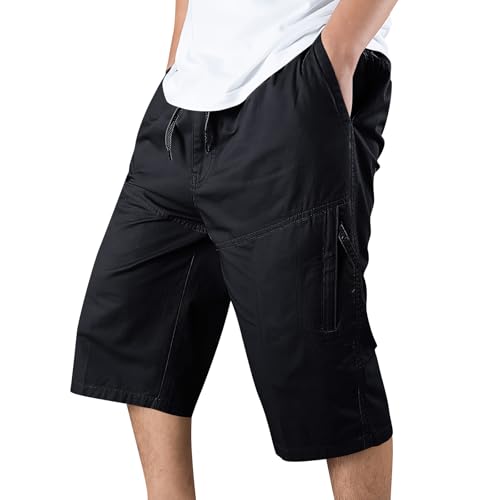 Cargo Shorts for Men Knee Length Elastic Waist Athletic Shorts with Pockets 2026 Summer Fashion Casual Outdoor Hiking Short,01-Black XX-Large