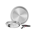 Tefal Ingenio Comfort Max 4-tlg. Pfannen-Set, extrastarker Boden, unversiegelt, platzsparend, Thermo-Signal, für alle Herdarten, sicherer Griff, mühelose Reinigung, Edelstahl, L968S434