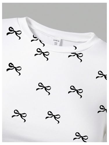 SHENHE Girl's Graphic Tee Y2k Bow Shirt Crewneck Short Sleeve Aesthetic Slim Fit Crop Top3