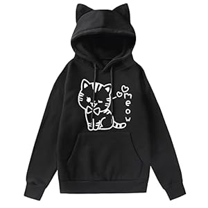 Lnysotx Katzen-Hoodie für Damen, schwarz