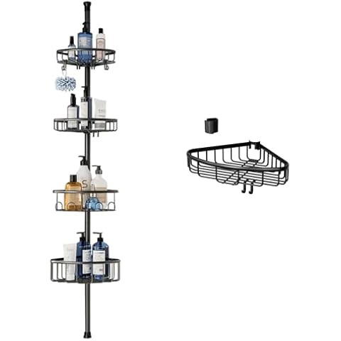 ESSEME Corner Shower Caddy Tension Pole with 5 Basket Cover