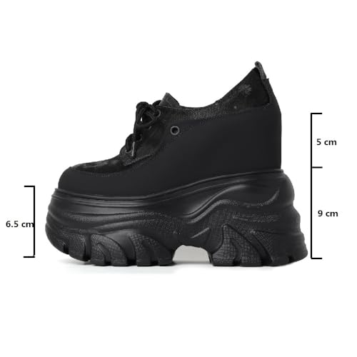 Women Spring Autmun Height Increasing Hidden Heel Platform Wedges Color Block Lace-Up Genuine Leather Silk Casual Shoes 506303