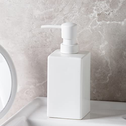 Galdal Square Matte White Soap Dispenser Ceramic Hand Soap And Lotion Dispenser For Bathroom Countertop,Dish Soap Dispenser For Kitchen-14Oz. thumb #2