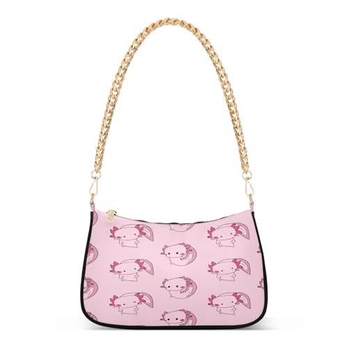 Shoulder Bag for Women Pink Axolotls Playful Tote Handbag Crossbody Bag with Zipper Closure