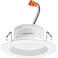 Juno 4 Inch LED Recessed Lighting, RetroBasics Series LED Downlight Trim Kit, Regressed 4" Ceiling Light with 5-in-1 Switchable White Color, 625 Lumens, Baffle Trim, Matte White