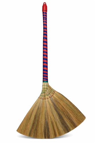 Vietnam Handcrafted Straw Soft Broom with Colored Handle 17 Inch Head Width 38 Inch Overall Length (1 pc)