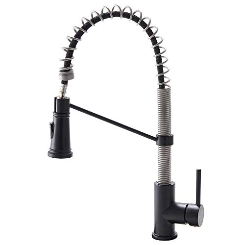 Friho Kommerzielle moderne Einhebel-Küchenarmaturen mit Doppelfunktion, zum Herunterziehen, mattschwarz und gebürstetes Nickel Cover