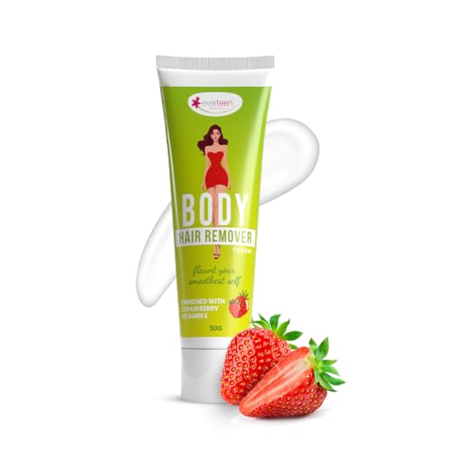 Image of everteen Strawberry Hair Removal Cream for Women 50g, Suitable for Legs, Hands, Underarms & Back, Painless Hair Remover Cream for Girls with Spatula, All Skin Types - Pack of 1