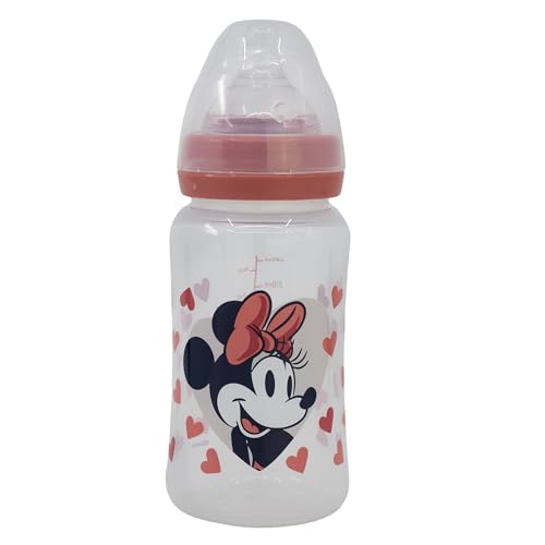 Imagen de BIBERON CUELLO ANCHO 240 ML TETINA SILICONA 3 POSICIONES MINNIE MOUSE HEART FULL