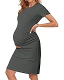 Ekouaer Vestidos premamá de Mujer Ropa premamá de canalé Manga Corta de Verano para el Embarazo Gris Oscuro L