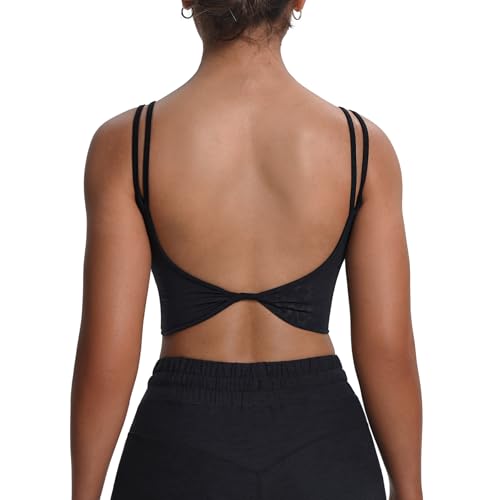 Image of Aoxjox Women's Workout Sports Bras Fitness Padded Backless Yoga Crop Tank Top Twist Back Cami