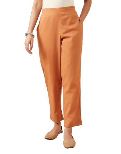 Pantalon ethnique en coton orange ample fluide vêtement femme été