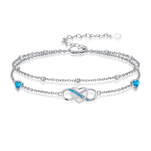 Image of Anklet for Women 925 Sterling Silver Double Infinity Ankle Bracelet Waterproof Summer Jewelry Anniversary Birthday Gifts for Her