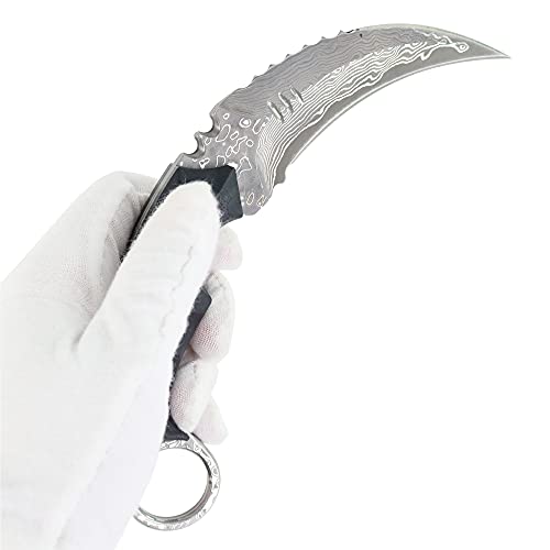 Image of MASALONG Outdoor Survival Claw Tactical Teeth Knife Double Edged Sharp Fixed Blade Knife with Sheath (Damascus Full Tang)
