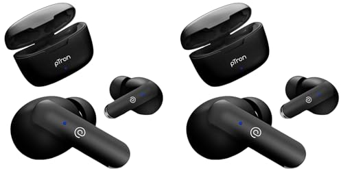 Image of pTron Bassbuds Duo in Ear Earbuds with 32Hrs Total Playtime, Bluetooth 5.1 Wireless Headphones, Stereo Audio, Touch Control TWS, with Mic, Type-C Fast Charging, IPX4 & Voice Assistance (Black)