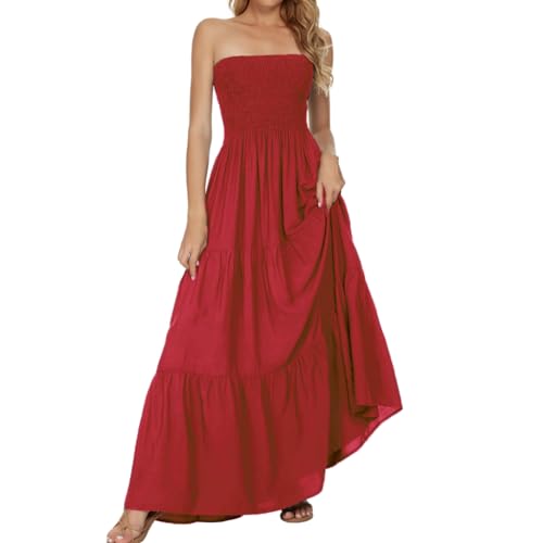Image of Women's Summer Strapless Tube Top Maxi Dresses Off Shoulder Boho Beach Long Dress