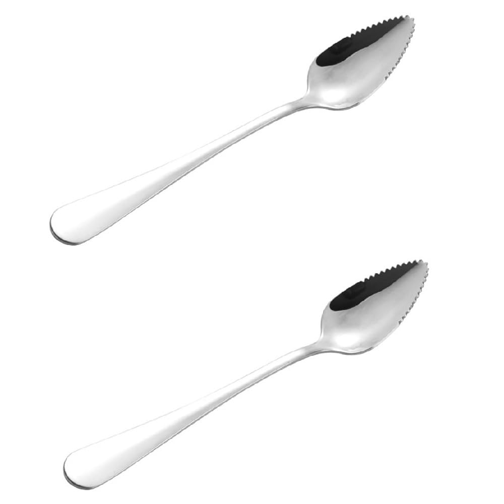2 PCS Grapefruit Spoons, Stainless Steel Grapefruit Spoon Utensil Set Serrated Edge Thick Gauge Handle Silver Kitchen Tool Plating for Kiwi, Dessert, Apple, Citrus Fruit (Silver, One Size)