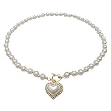 GELMOINY Pearl Necklaces for Women，6mm Faux Pearl Necklace，14K Gold Plated Heart Pearl Necklace,Fashion Accessories is Perfect for any Occasion It's a Dainty Pearl Necklace