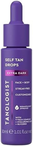 Tanologist Self-Tan Drops- Extra Dark, Bronzing Serum, Customizable Face & Body Self Tanner For Moisturizer, Gradual Body & Face Tanning Drops for Natural Glow, Streak-Free Vegan Formula, 1.01 fl oz