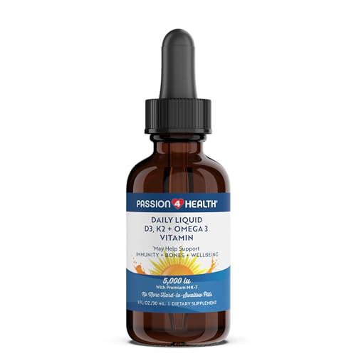 Passion 4 Health Organic Liquid Vitamin D3 K2 (Mk-7) + Omega 3 Supplement - Liquid Vitamin D Drops...