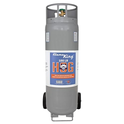 Flame King 100LB Empty Propane Tank with Wheels Horizontal & Vertical LP Cylinder with Built-in Gauge for Fire Tables Fire Pits Patio Heaters Barbeques Lunch Trucks Weed Torches & Truck Campers