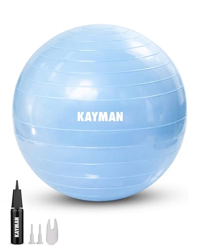 KAYMAN Exercise Ball - Anti-Burst System Non-Slip Rings Durable Material Easy to Inflate Perfect for Yoga Pilates Fitness Balance Training Gym and Home Workouts (Ocean Haze 65cm)