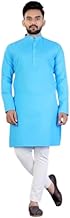 Men's Traditional Kurta with Mandarin Collar, Sky Blue Cotton, Long Sleeve, Cotton Blend