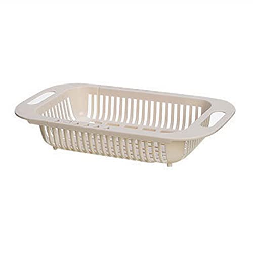 JINGYAN Égouttoirs à Vaisselle Adjustable Drainer Basket Dish Expandable Sink Drying Rack Fruit Vegetable Washing Kitchen Storage Organizer Tool(Beige)
