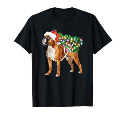 Boxer Dog Christmas Tree Lighting Maglietta