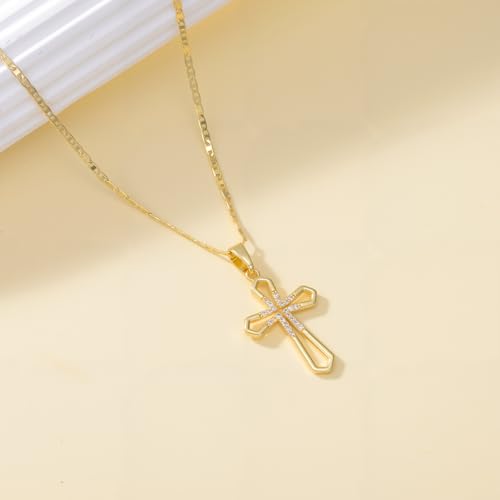 Gold Cross Necklaces for Women 14K Gold Cross Pendant Necklace Chain Necklace Faith Necklaces Cubic Zirconia 5