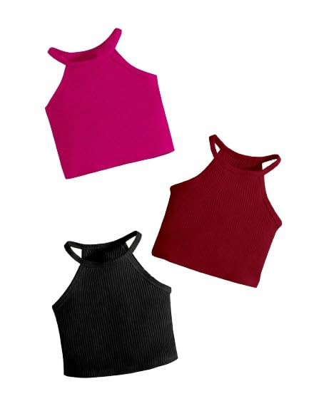 PATTZALA Kids Ribbed Tank Top, Sleeveless Crop Top for Girls,Pack of 3 (in, Age, 3 Years, 4 Years, Multicolor)