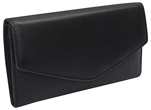 MARSHAL RFID Genuine Leather Women's Slim Flap Wallet Clutch Organizer (Black)
