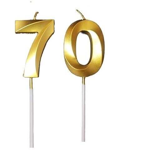 Image of ToyUniverse Number 70 Gold Candle | Seventieth Birthday, Anniversary, Surprise Party Cake Decoration (Pack of 2, Number 70)