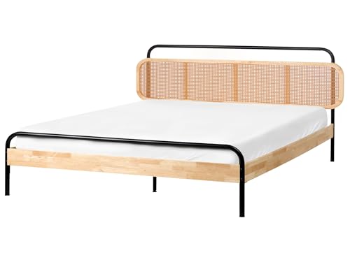Beliani Holzbett Hellbraun/schwarz 180x200 cm mit Wiener Geflecht...