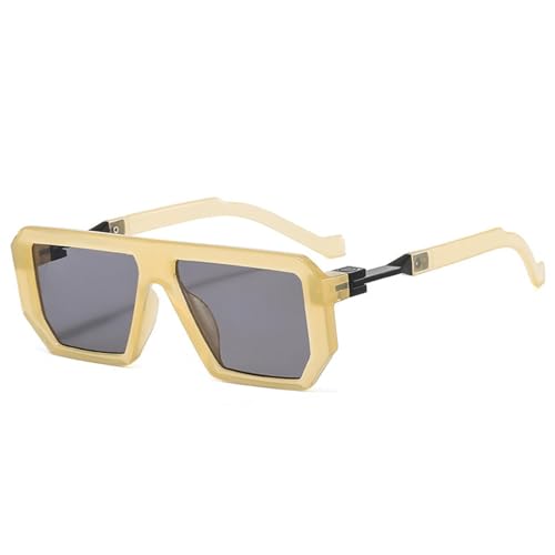 Lunettes de soleil rétro polygonales gris gelé monture tendance pour hommes et femmes