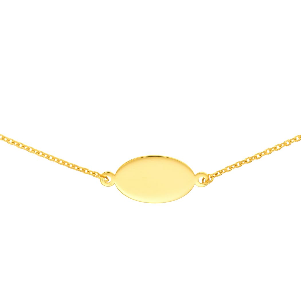 Collier ras du cou réglable en or jaune 14 carats avec plaque ovale gravable – Collier ras du cou pour femme – 41 cm, Or jaune, Pierres à facettes