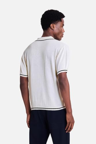 Image of SNITCH Men Polo T-Shirt | Textured Knit V-Neck with Tipping, Pullover Half Sleeve | 100% Cotton Breathable Luxe Knit Resort Wear Casual Top