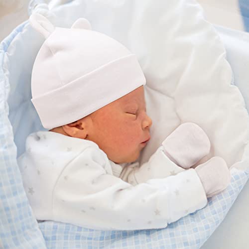 Dreshow Bqubo Newborn Baby Hats Mittens Set For Boys Girls Hospital Hat Beanie Bear Ears Infant Caps Baby Cotton Gloves No Scratch Mittens For 0-6 Months thumb #2