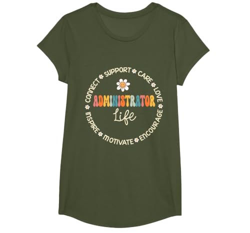 Administrator Life Appreciation Week Back to School T-Shirt, Girls, Olive Green, Large
