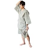 [KIMONOMACHI] [ 京都きもの町 オリジナル メンズ 甚平 生成りグレー縞 綿麻甚平 Mサイズ 父の日 ギフト プレゼント 部屋着 ルームウェア 大きいサイズ