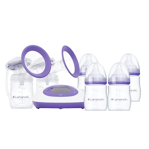 Image of Lansinoh Oh Baby Newborn Essentials Kit – Signature Pro Double Electric Breast Pump with 25mm Flanges, 2 Feeding Bottles + 4 Count 5 oz Anti-Colic Baby Bottles with Newborn Flow Silicone Nipples