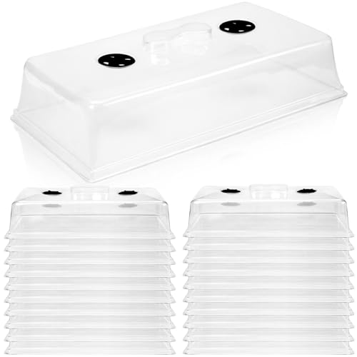 Vesici 20 Pcs Humidity Dome 4.7 Tall Extra Strength Plastic Clear 1020 Seed Starting Tray Covers with Adjustable Vents Garden Plant Dome Trays Cover for Greenhouse Germination Growing